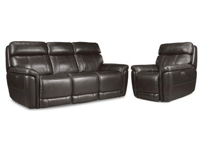 Stallion Leather Dual Power Reclining Sofa and Chair Set - Dark Grey