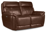 Stallion Leather Dual Power Reclining Loveseat - Chestnut