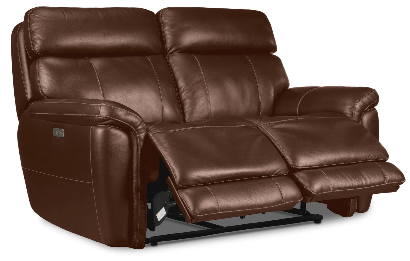 Stallion Leather Dual Power Reclining Sofa and Loveseat Set - Chestnut