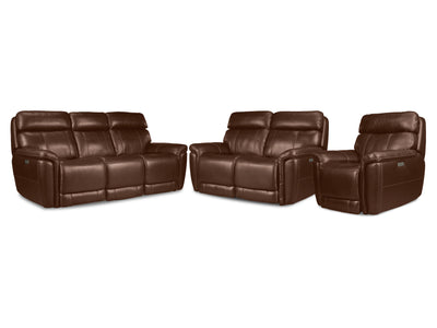 Stallion Leather Dual Power Reclining Sofa, Loveseat and Chair Set - Chestnut