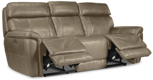 Stallion Leather Dual Power Reclining Sofa - Pebble