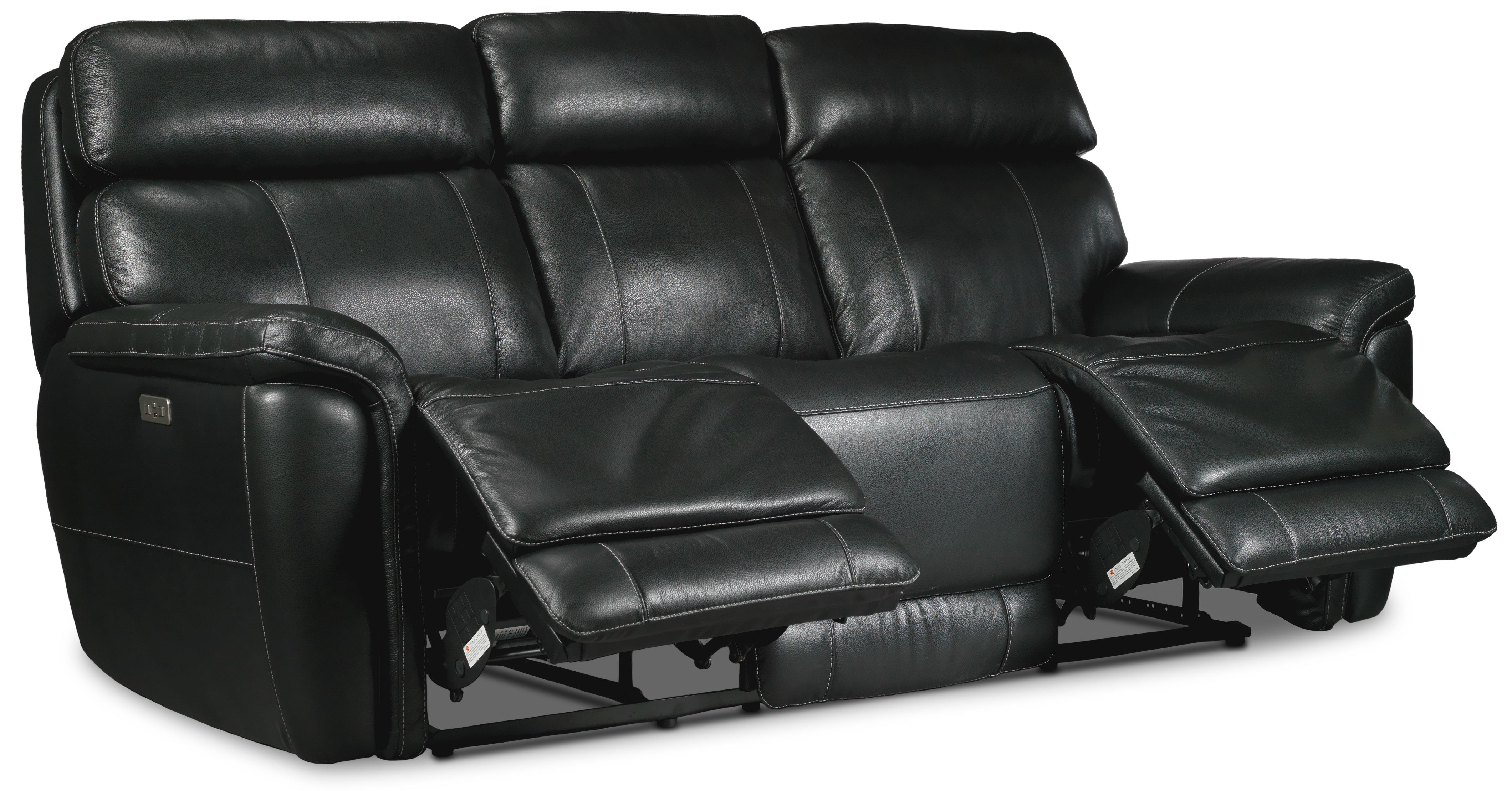 Stallion Leather Dual Power Reclining Sofa and Loveseat Set Midnight Black