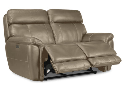 Stallion Leather Dual Power Reclining Loveseat - Pebble