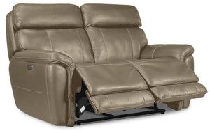 Stallion Leather Dual Power Reclining Loveseat - Pebble