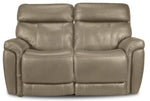 Stallion Leather Dual Power Reclining Loveseat - Pebble