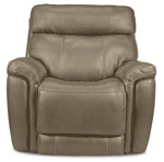 Stallion Leather Dual Power Recliner - Pebble
