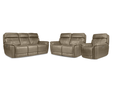 Stallion Leather Dual Power Reclining Sofa, Loveseat and Chair Set - Pebble