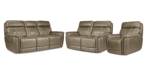 Stallion Leather Dual Power Reclining Sofa, Loveseat and Chair Set - Pebble