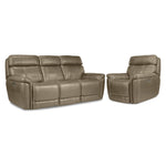 Stallion Leather Dual Power Reclining Sofa and Chair Set - Pebble