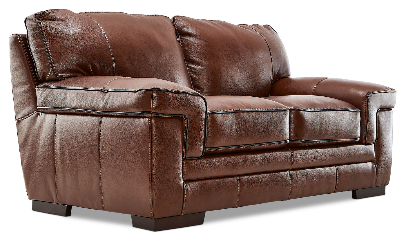 Stampede Leather Sofa and Loveseat Set - Cognac