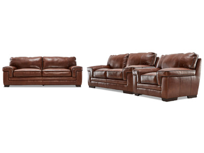 Stampede Leather Sofa, Loveseat and Chair Set - Cognac