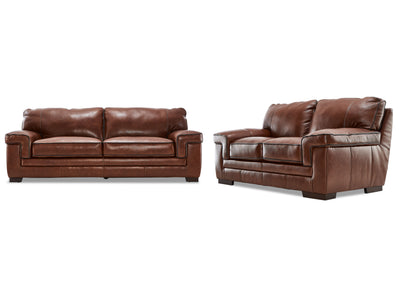 Stampede Leather Sofa and Loveseat Set - Cognac