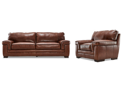 Stampede Leather Sofa and Chair Set - Cognac