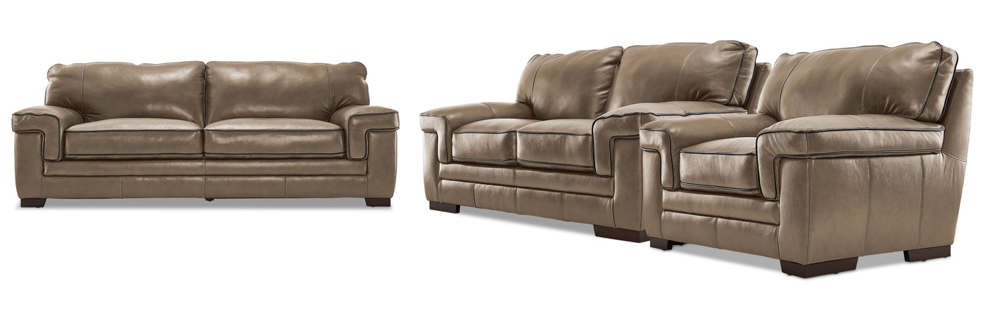 Stampede Leather 3 Pc. Living Room Package - Buff