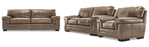 Stampede Leather Sofa, Loveseat and Chair Set - Buff