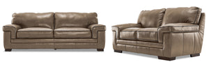 Stampede Leather Sofa and Loveseat Set - Buff