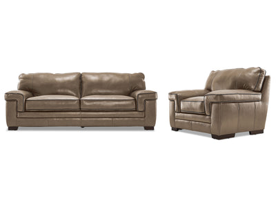 Stampede Leather Sofa and Chair Set - Buff