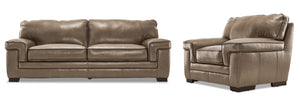 Stampede Leather Sofa and Chair Set - Buff