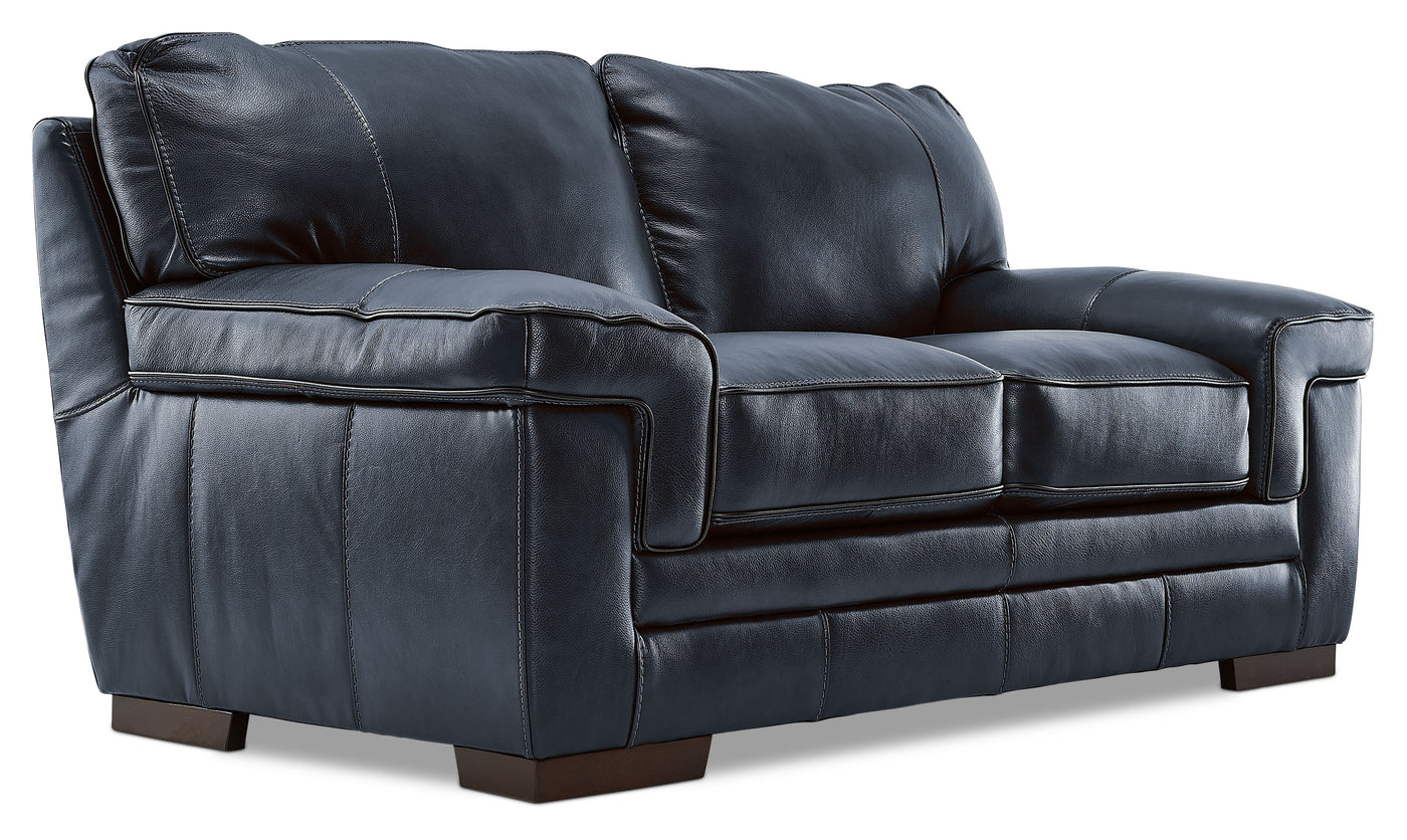 Stampede Leather Sofa, Loveseat and Chair Set - Cobalt