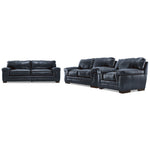 Stampede Leather Sofa, Loveseat and Chair Set - Cobalt