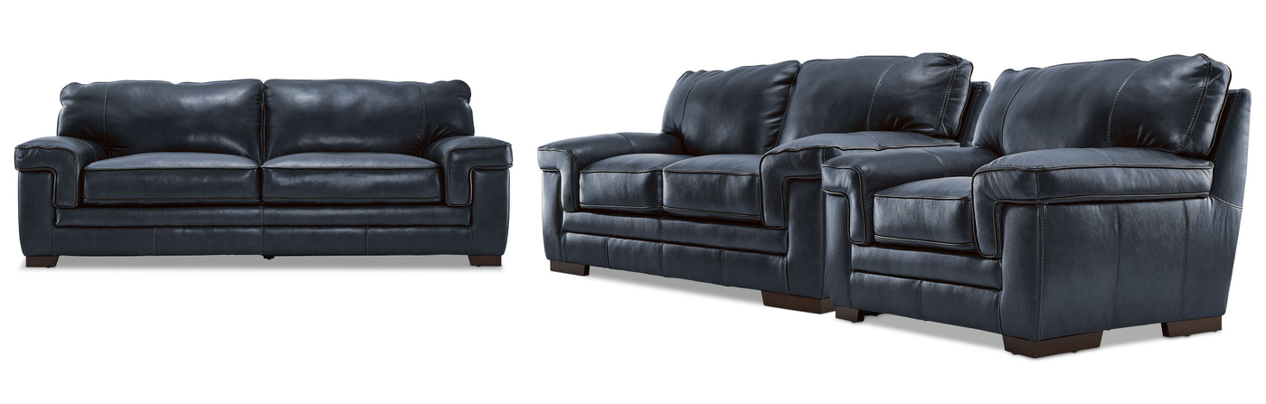 Stampede Leather 3 Pc. Living Room Package - Cobalt