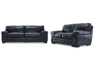 Stampede Leather Sofa and Loveseat Set - Cobalt