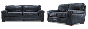 Stampede Leather Sofa and Loveseat Set - Cobalt