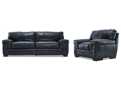 Stampede Leather Sofa and Chair Set - Cobalt
