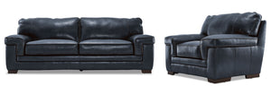 Stampede Leather Sofa and Chair Set - Cobalt