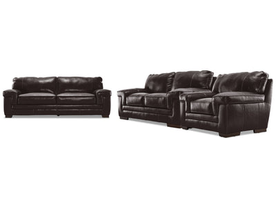 Stampede Leather Sofa, Loveseat and Chair Set - Coffee