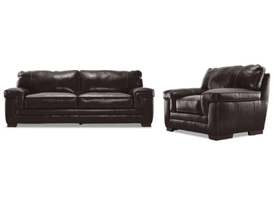 Stampede Leather Sofa and Chair Set - Coffee