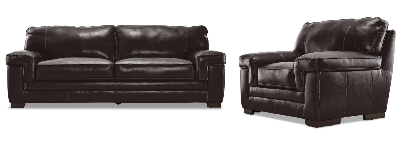 Stampede Leather 2 Pc. Living Room Package w/ Chair - Coffee
