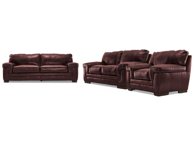 Stampede Leather Sofa, Loveseat and Chair Set - Salsa