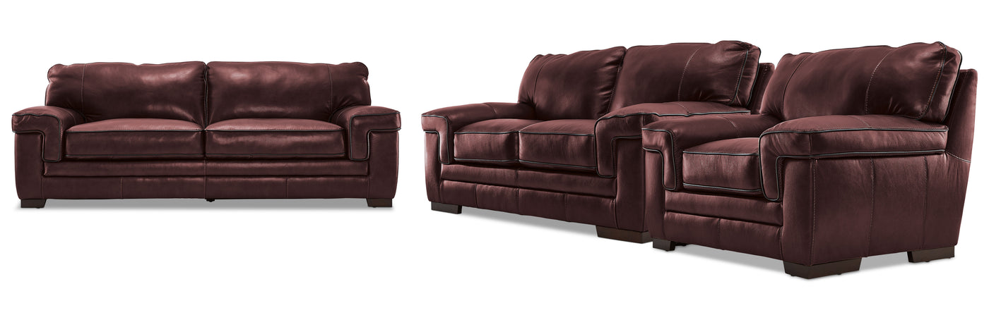 Stampede Leather 3 Pc. Living Room Package - Salsa