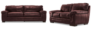 Stampede Leather Sofa and Loveseat Set - Salsa