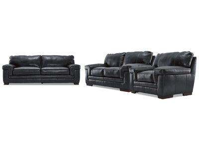 Stampede Leather Sofa, Loveseat and Chair Set - Charcoal