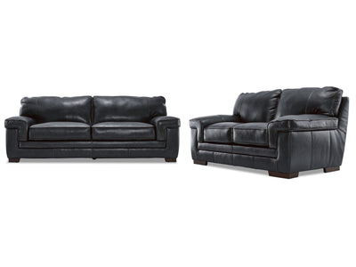 Stampede Leather Sofa and Loveseat Set - Charcoal