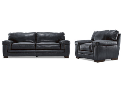 Stampede Leather Sofa and Chair Set - Charcoal