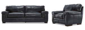 Stampede Leather 2 Pc. Living Room Package w/ Chair - Charcoal