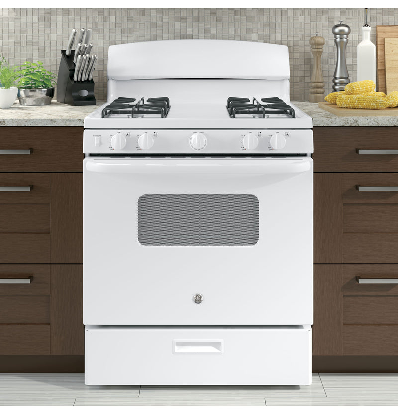 GE White Freestanding Gas Range (4.8 Cu. Ft.) JCGBS10DEMWW Leon's