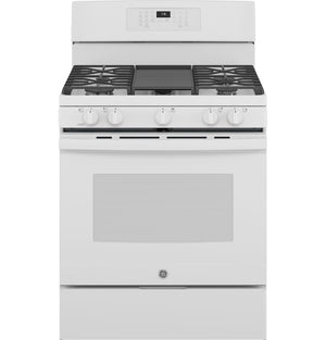 GE White 30" Freestanding Gas Convection Range with Air Fry (5.0 Cu.Ft.) - JCGB735DPWW