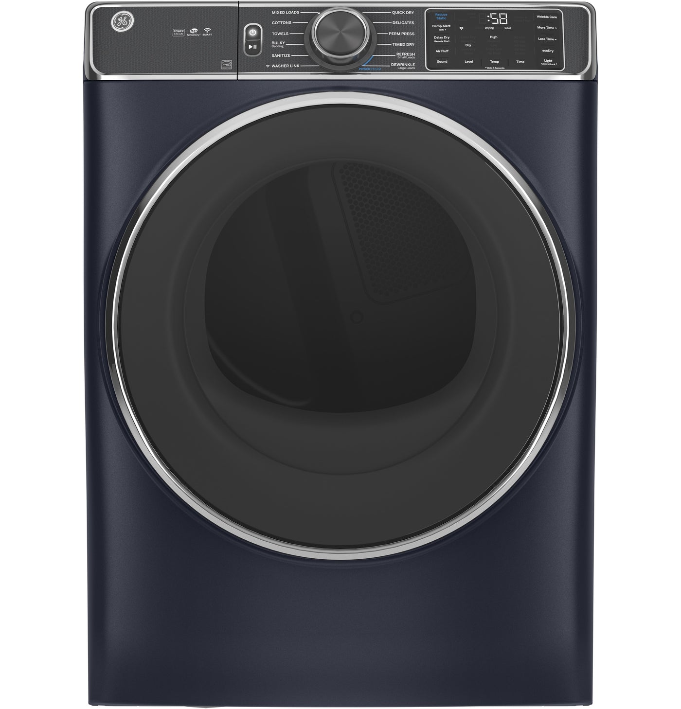 GE Sapphire Blue Smart Front Load Electric Dryer with Steam and Sanitize Cycle (7.8 Cu. Ft.) - GFD85ESMNRS