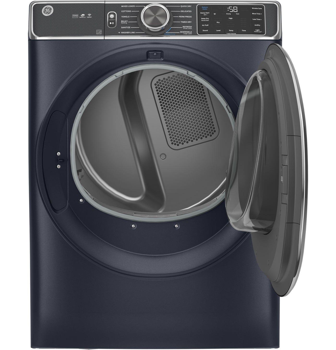 GE Sapphire Blue Smart Front Load Electric Dryer with Steam and Sanitize Cycle (7.8 Cu. Ft.) - GFD85ESMNRS