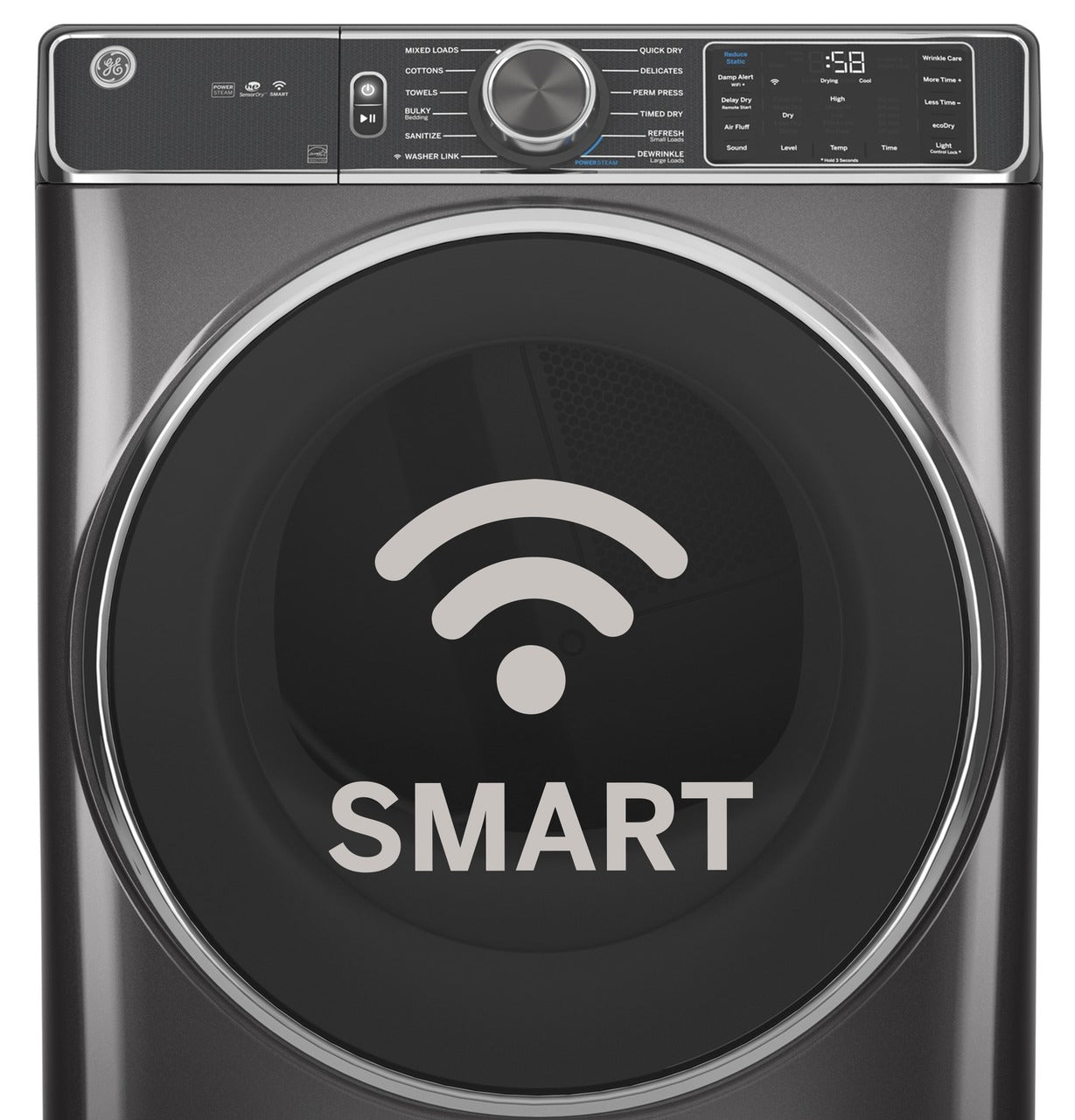 GE Sapphire Blue Smart Front Load Electric Dryer with Steam and Sanitize Cycle (7.8 Cu. Ft.) - GFD85ESMNRS