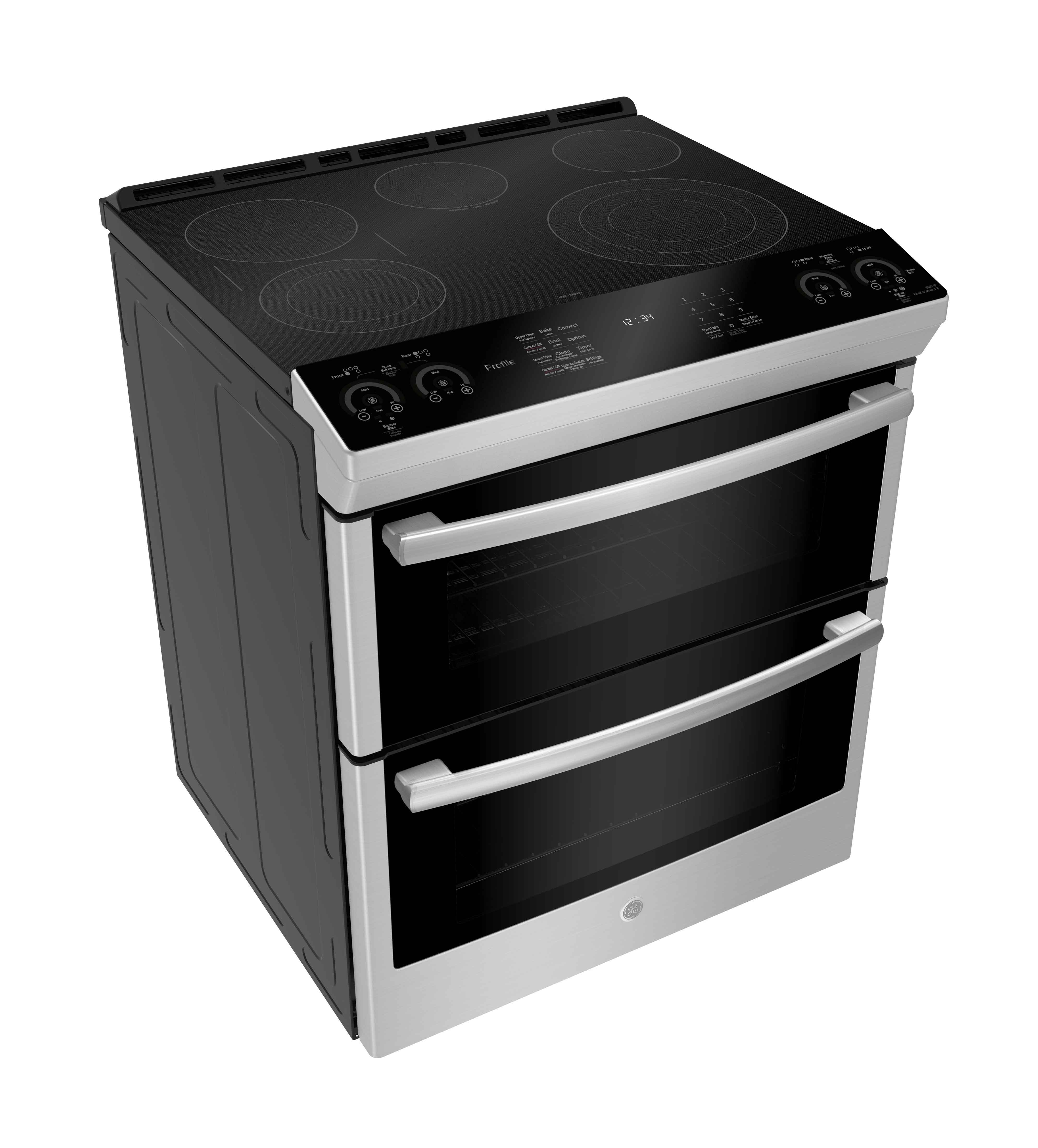 GE Profile Stainless Steel 30" Slide-In Electric Double Oven Range with Air Fry and Self Clean Racks (6.7 Cu. Ft.) - PCS980YMFS