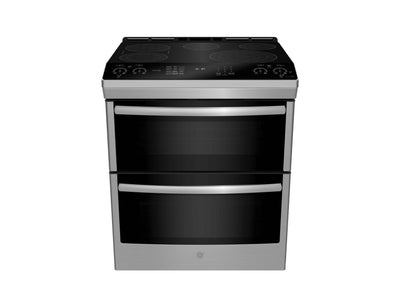 GE Profile Stainless Steel 30" Slide-In Electric Double Oven Range with Air Fry and Self Clean Racks (6.7 Cu. Ft.) - PCS980YMFS