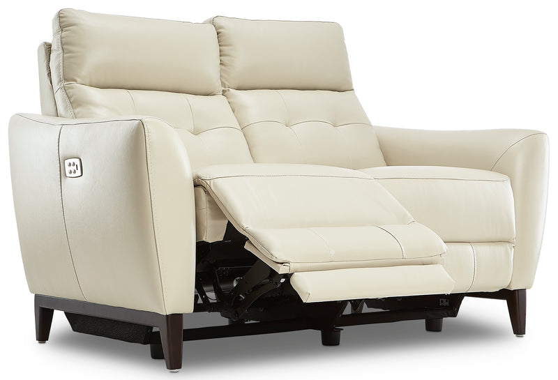 Wexner Leather Dual Power Reclining Sofa and Loveseat Set Colby Stone