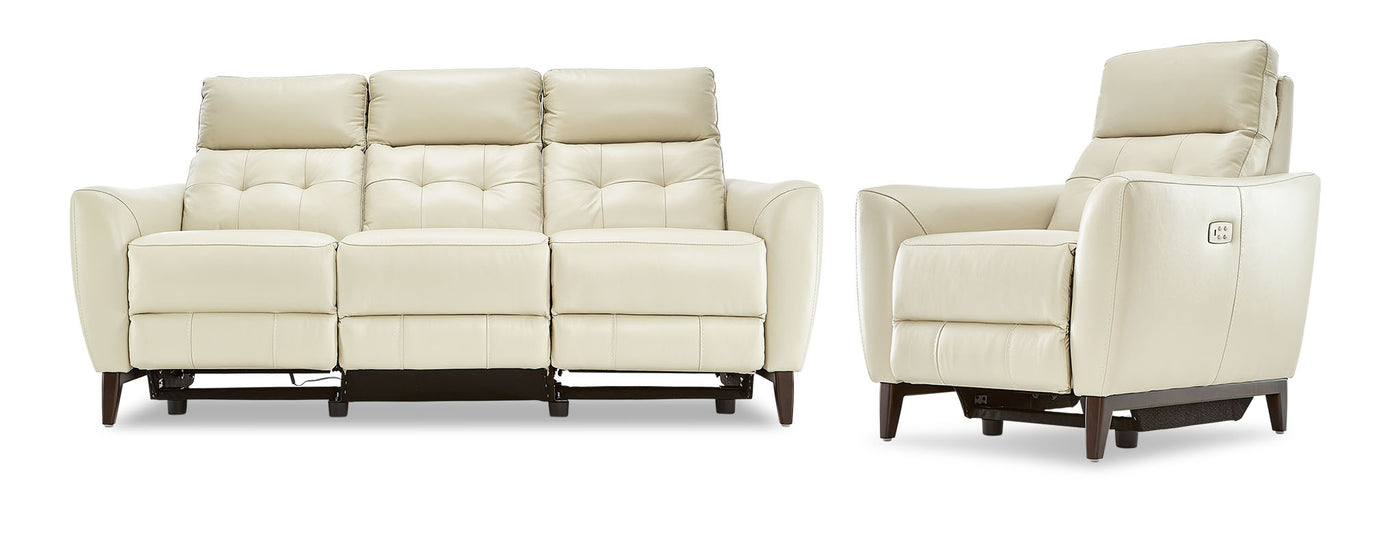 Wexner Leather Dual Power Reclining Sofa and Chair Set - Colby Stone