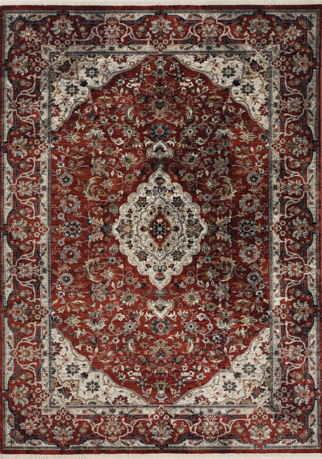 Satara 5'3" X 7'7" Classic Border Rug - Red Cream  Area Rug