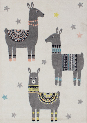 Novelle Kids 5'3'' X 7'7'' 3-Llama Rug - Cream Grey Area Rug